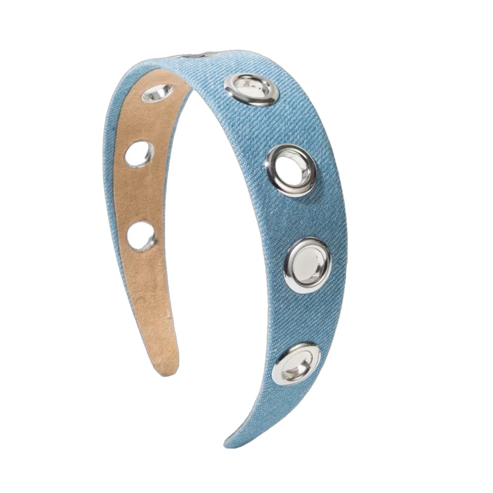 441. NEW Y2K Denim Blue Headband with Silver Gromets